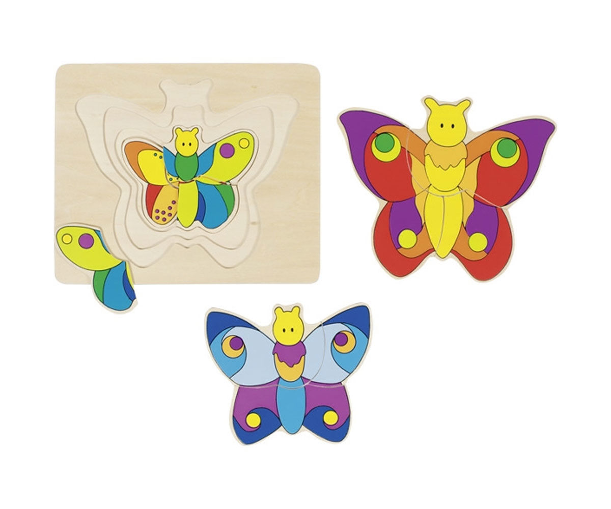 детска играчка многослоен дървен пъзел Цветна Пеперуда Goki