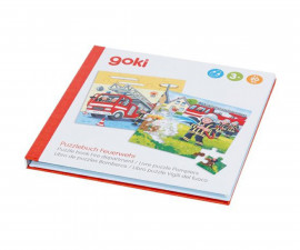Дървена играчка за бебета книга с пъзели Goki, пожарна 57385
