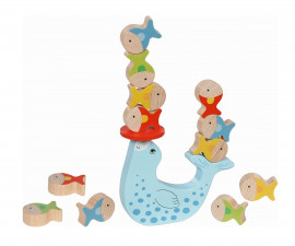 Дървена играчка за деца Goki - Балансна игра тюлен с рибки 56665