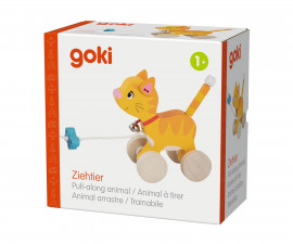 Дървена играчка за бебета Goki - Котка за дърпане 54896