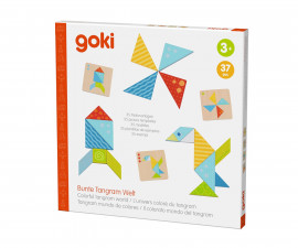 Дървена играчка за деца Goki - Цветен танграм свят 56316